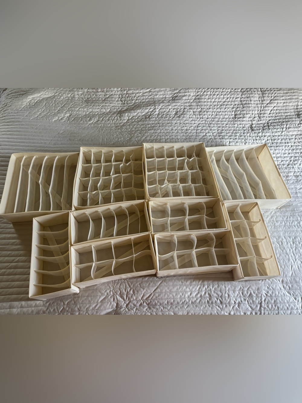 Cream Fabric Drawer Organizers for Home Storage - Set of 10